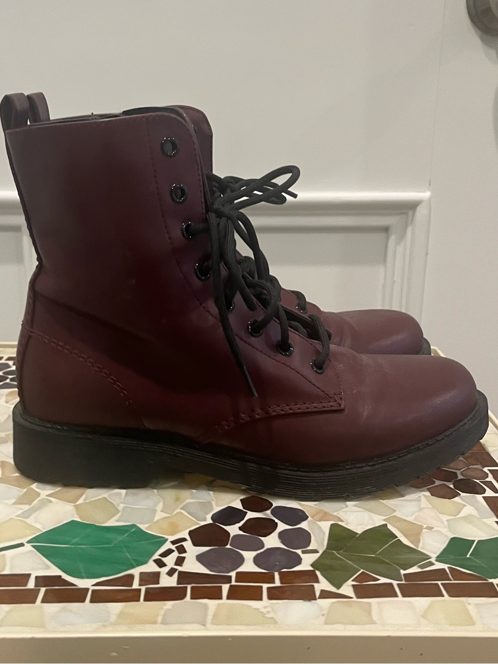 Burgundy Lace-Up Combat Boots - Picture 3 of 7